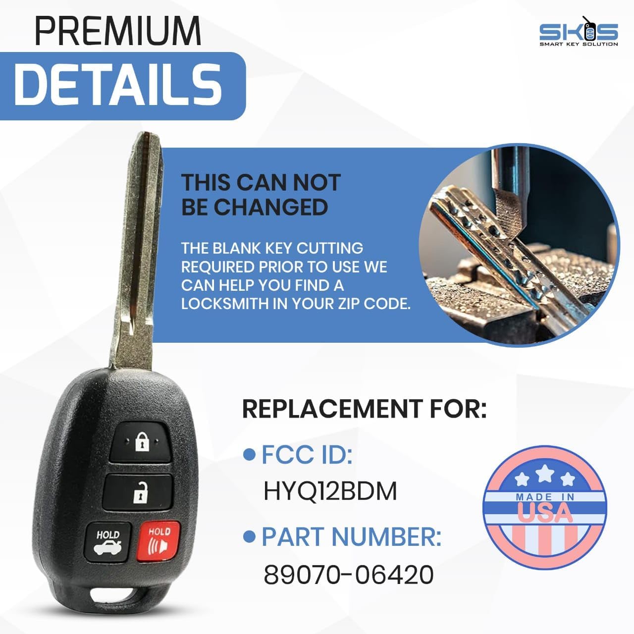 Key Fob Shell fits 2012-2017 Toyota Camry / 2014-2017 Toyota Corolla RAV4 Highlander Keyless Entry Remote Case & Pad (HYQ12BDM) HYQ12BEL