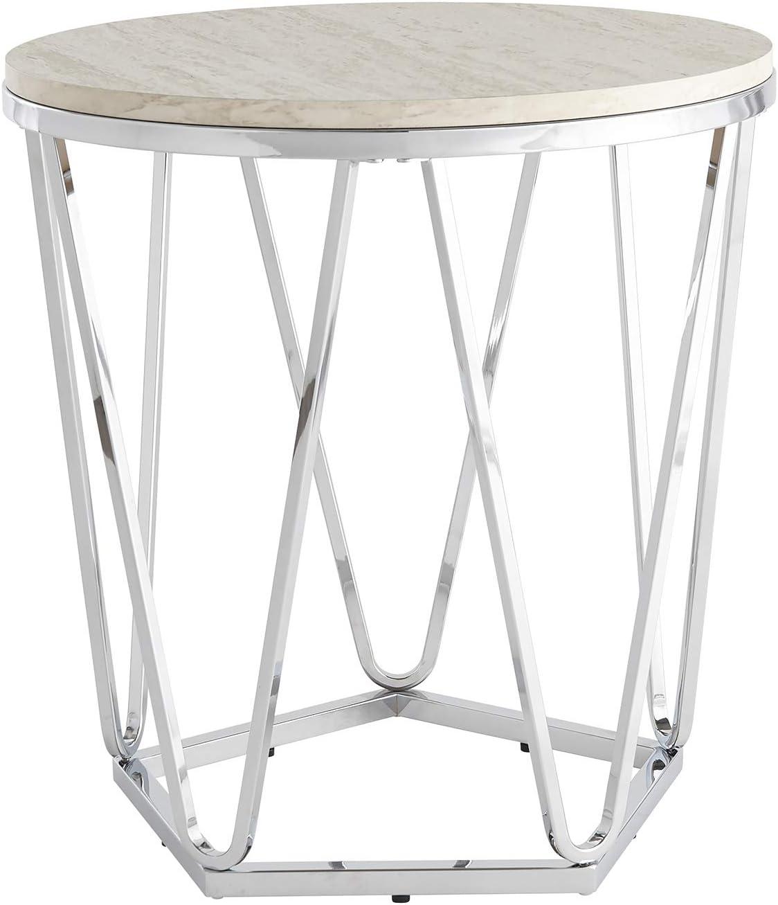 SEI Furniture Luna Faux Stone Round Side Table, Silver