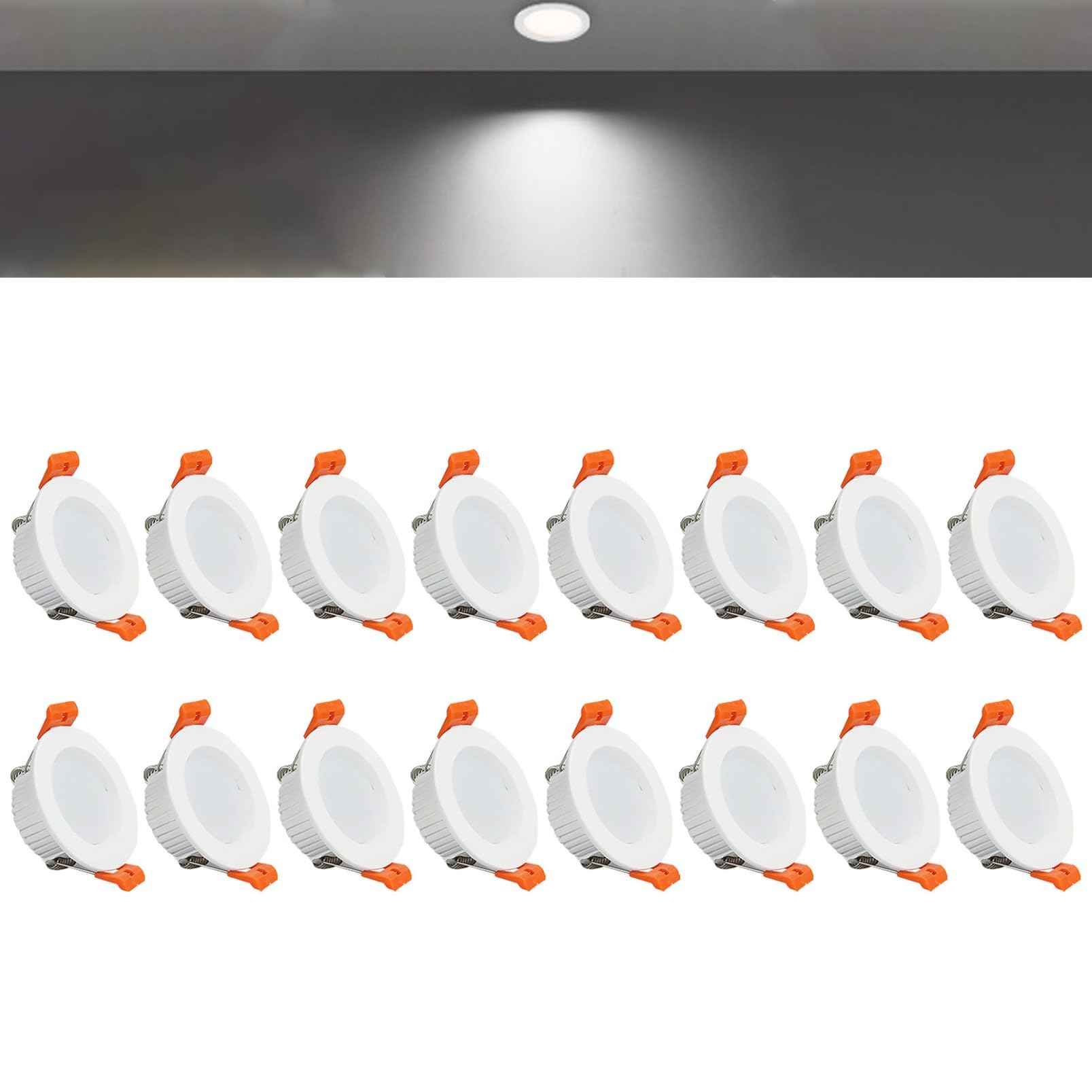 TTiiLoe 5W Round LED Recessed Ceiling Spotlights, 6000K Cold White Ultra Slim Panel Ceiling Light, Cut Φ70-75mm, AC110-240V Downlights for Hallway Stairwell Showroom, 16 Pack