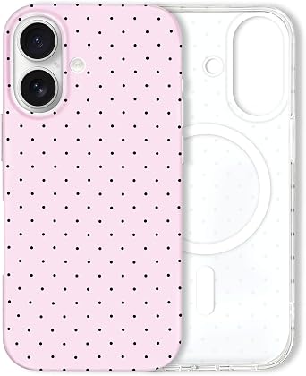 Hython for iPhone 16 Case Cute Polka Dot Aesthetic Design Simple Cover 6.1", Thin Slim Anti-Scratch Soft TPU Bumper Shockproof Rubber Protective Phone Cases for Women Girls, Magnetic Pink