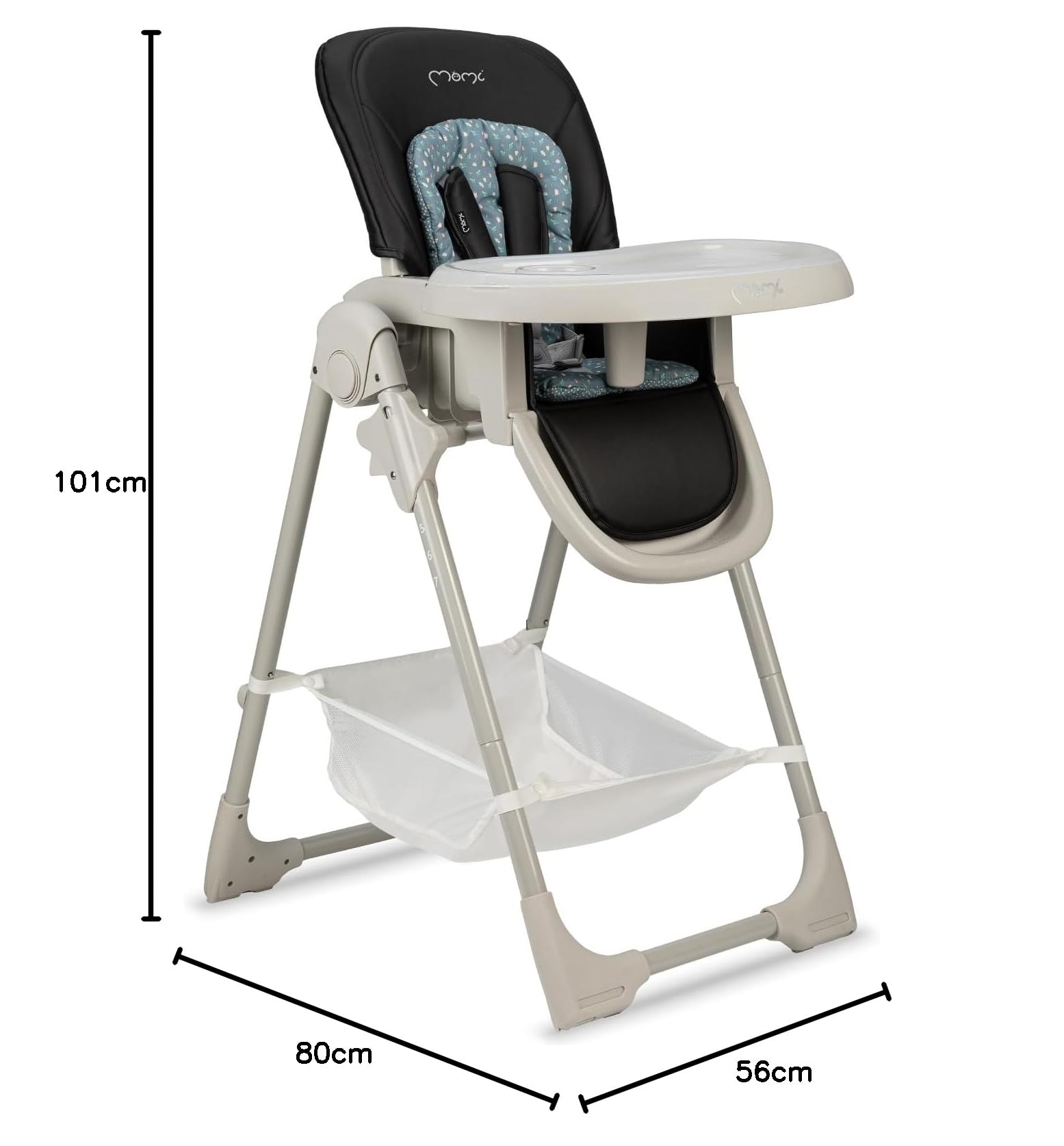 Chaise haute MoMi GOJO pour bébés et enfants de 6 à 36 mois (poids corporel max. 15 kg), pliable, harnais de sécurité 5 points, avec plateau et roulettes.
