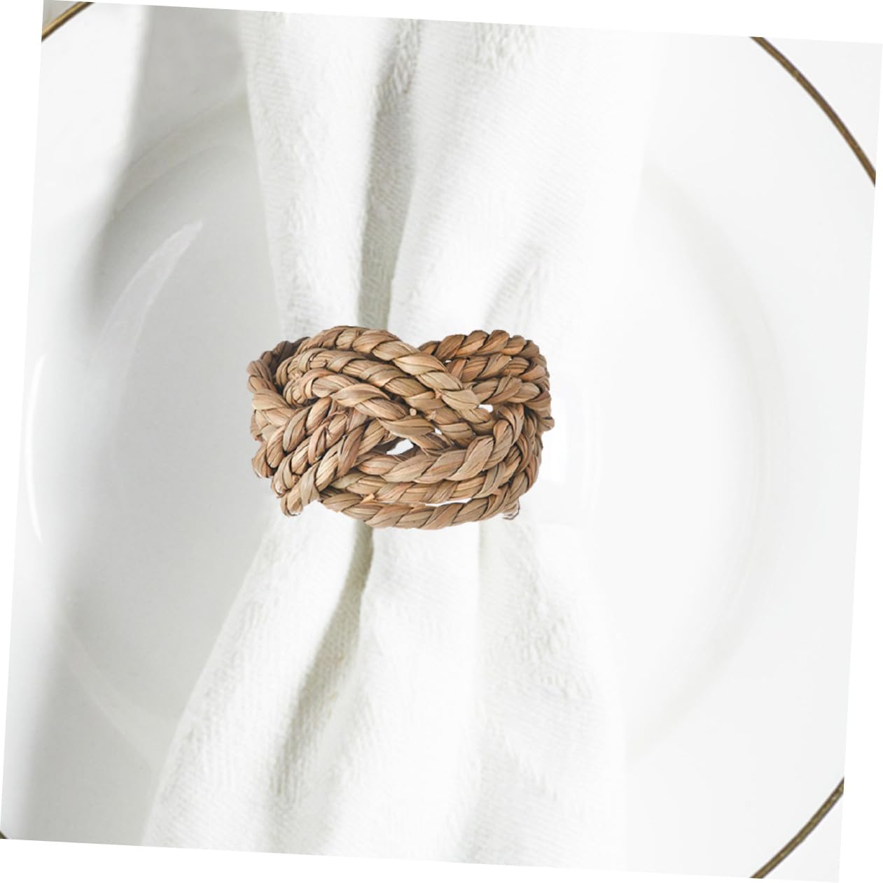 Lot de 6 Ronds de Serviette Tissés Main en Paille Naturelle Style Rustique Campagnard Décorations de Table à Manger pour Fêtes Mariages et Dîners Familiaux Porte-Serviettes
