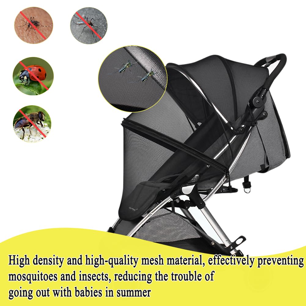 Breathable Baby Stroller Mosquito Net Universal Pushchair Pram Buggy Foldable Fine Mesh High-Density Carrycot Insect Protection Netting Black - Image 2