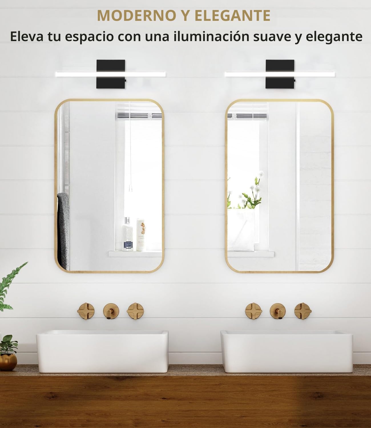 Lámpara de Espejo para Baño 40CM, Luz LED de Baño 3000-6000K con Control de Color, Aplique para Espejo con Pantalla Acrílica, Bajo Consumo y Duradera, Luz de Pared Moderna para un Ambiente Acogedor