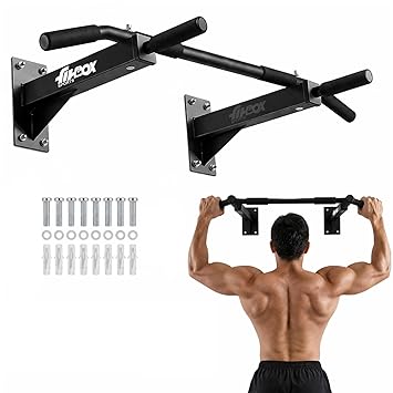 FitBox Sports Wall Mounting Chin Up Bar, Pull Up Bar & Ab Straps Combo, 120 Kg Capacity, 20 Inch