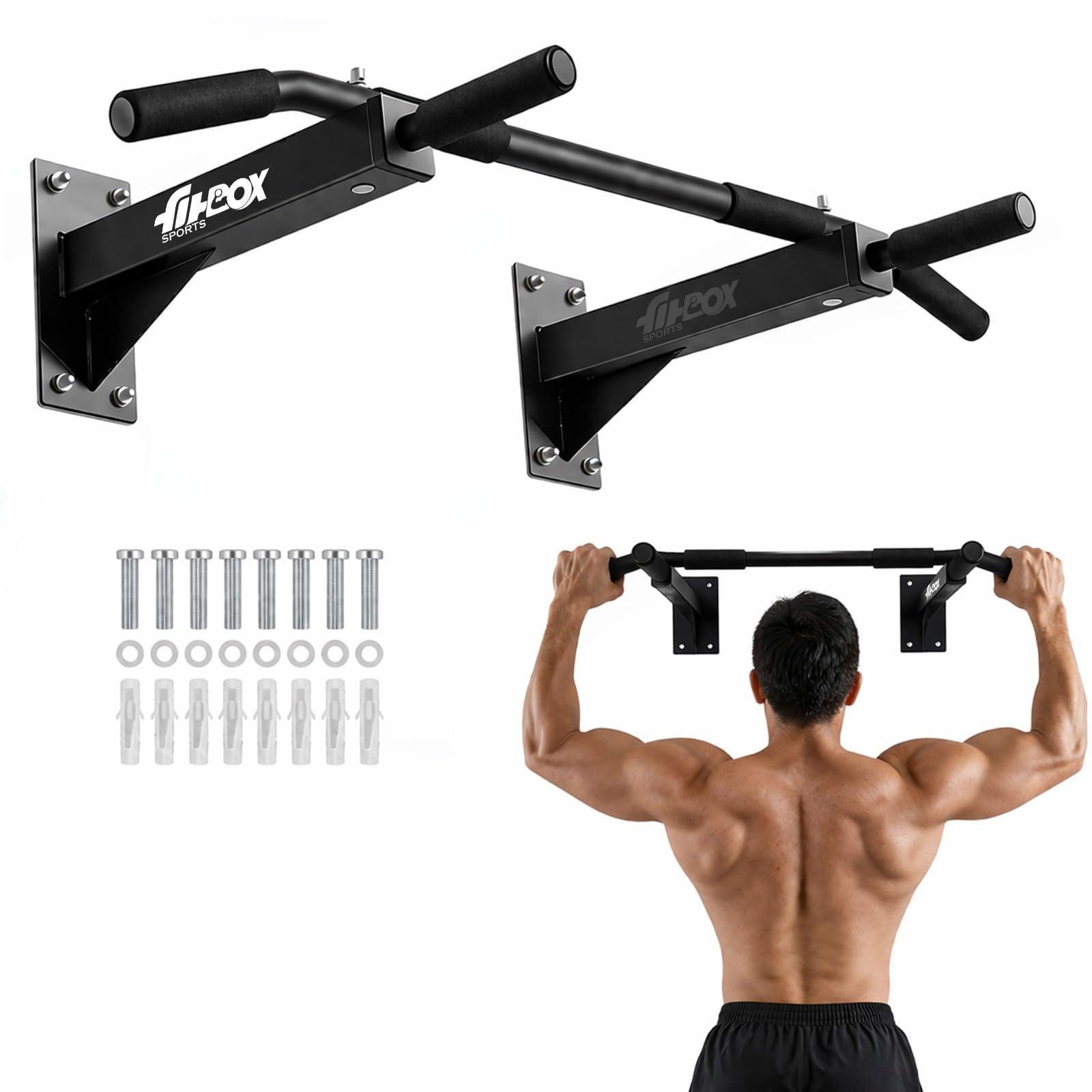 FitBox Sports Wall Mounting Chin Up Bar, Pull Up Bar & Ab Straps Combo
