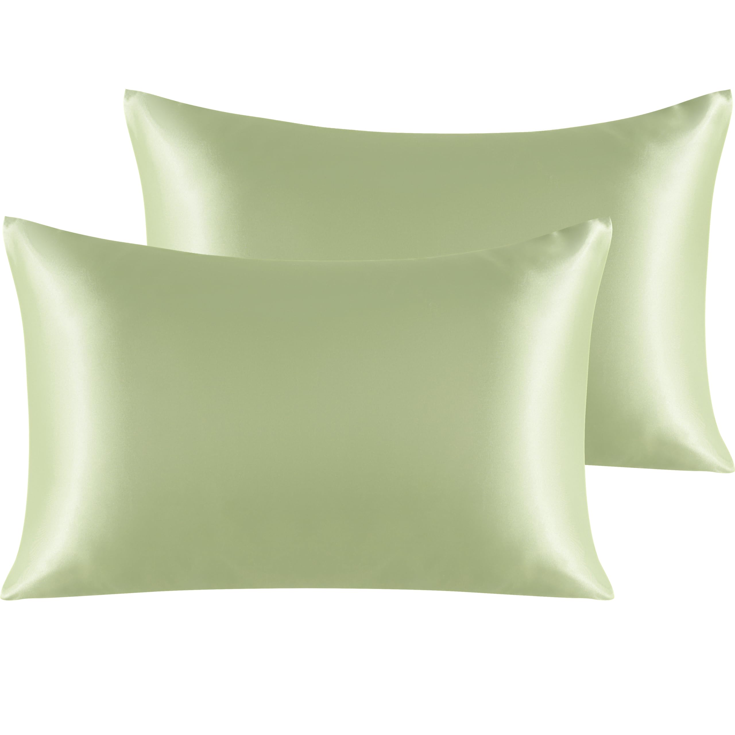 NTBAY 2 Pack Satin Standard Pillowcases for Hair and Skin, Luxurious and Silky Pillow Cases with Envelope Closure, 20x26 Inches, Sage Green