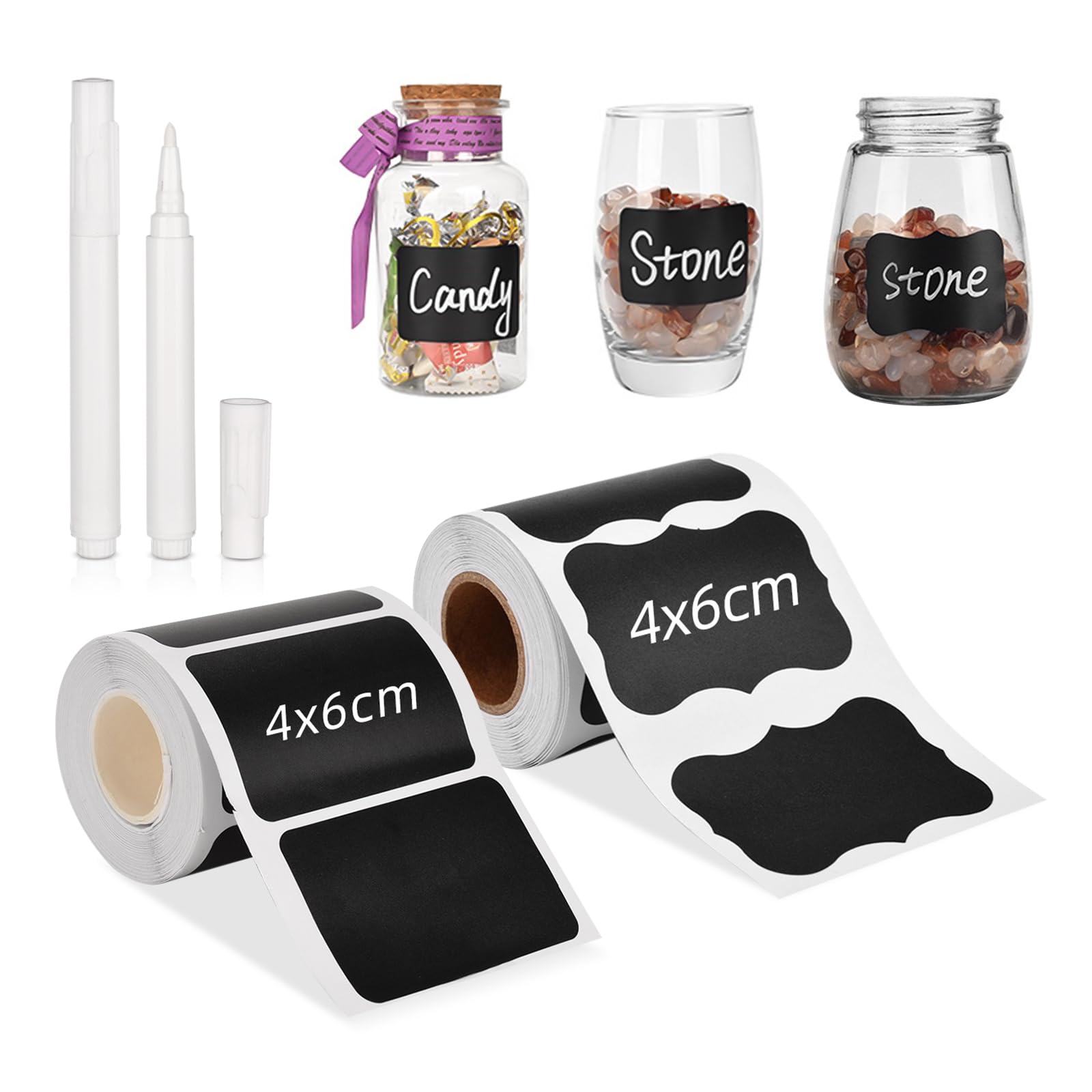 BAMTTOO Chalkboard Label Stickers Waterproof Blackboard Labels with 2 Erasable Chalk Marker for Jars Pantry Containers Glass Bottles Kitchen Spice Storage Bins Stickers (300pcs Labels+2pcs Pens)