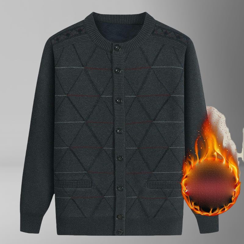 Autumn Winter Men's Fleece Lined Casual Warm Knit Cardigan3