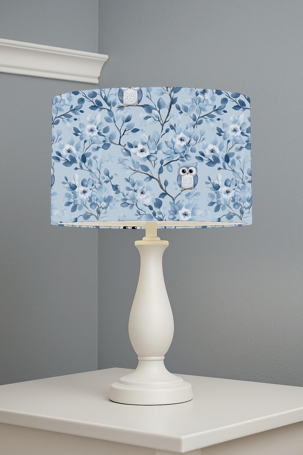 Whimsical Owl Blossoms lightshade – 30 x 21cm Table Drum Shade | A194A6