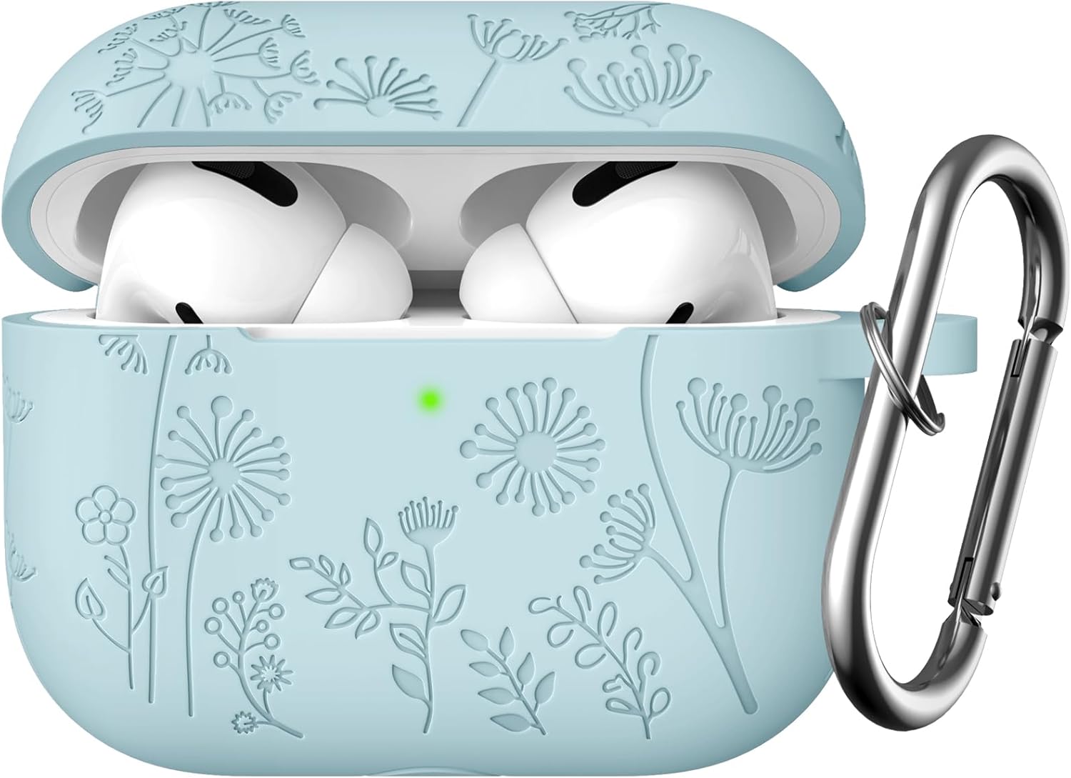 Lerobo for Airpod Pro Case/Airpod Pro 2 Case Cover, Flower Engraved Cute Silicone Skin Full Protective Cover Compatible with Apple Airpods Pro 2nd/1st Generation Case with Keychain, Turquoise