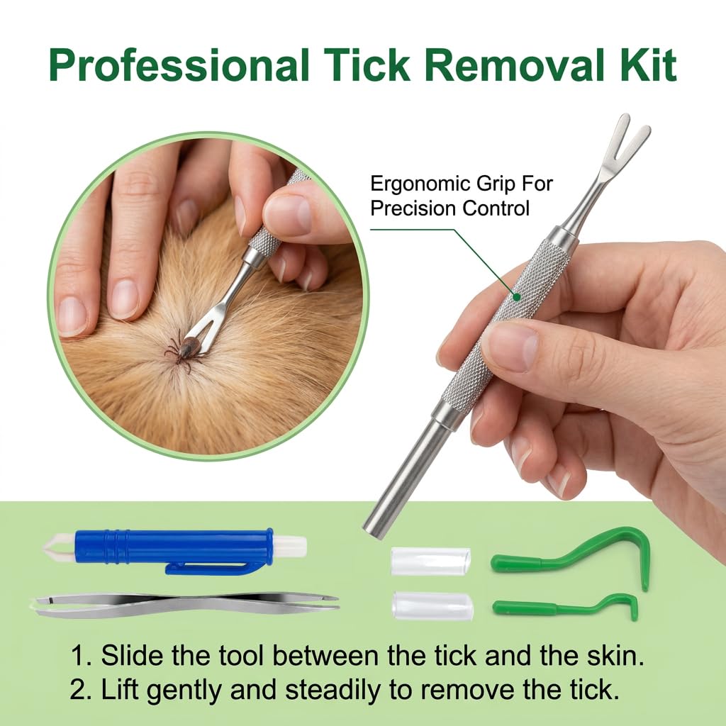 5 pcs Pinces Tiques avec Étui pour Chien Chat Humain, Protection Contre Les Tiques 5 en 1 avec 2 Crochet à Tiques 2 Metal Tweezers 1 Blue Tick Extractor
