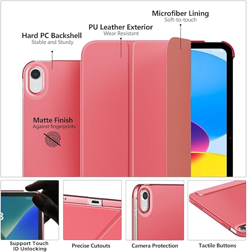 Miniatura 10 de MoKo Funda para iPad de 10 generación 2022, delgada y rígida de policarbonato translúcido, carcasa trasera para iPad de 10.9 pulgadas 2022,