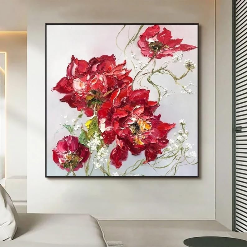 Peinture à l'huile de fleurs pour habiller un mur vide grand tableau pivoine