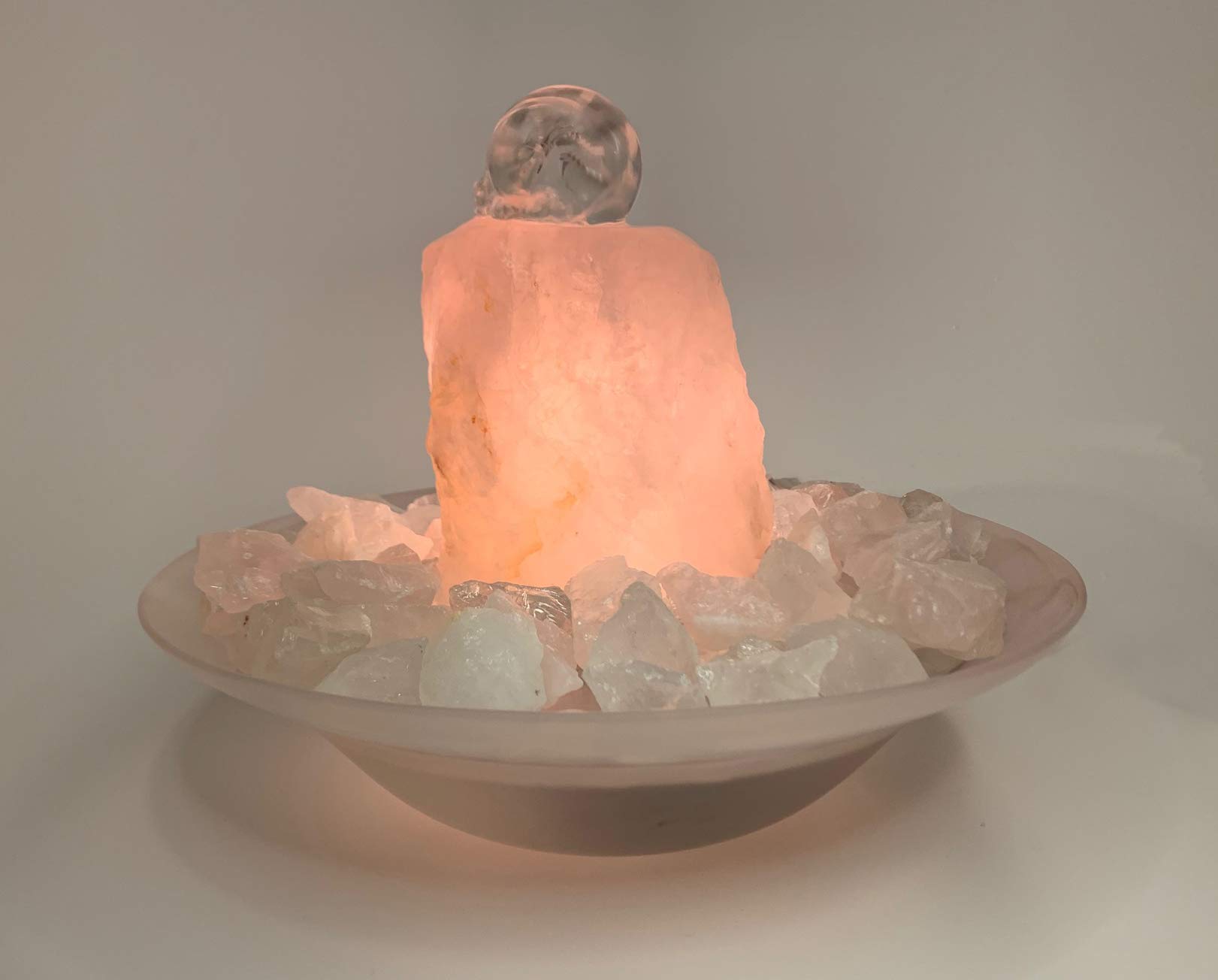 Kugelbrunnen Salonica Rosenquarz mit Beleuchtung (Schalenfarbe: Rosa)