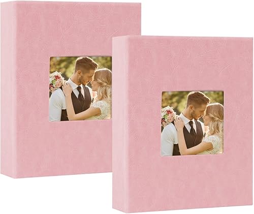 Artmag Álbum de fotos de 4 x 6 pulgadas, 50 bolsillos, paquete de 2 unidades, cubierta de cuero, mini libro de fotos, puede guardar 100 fotos para