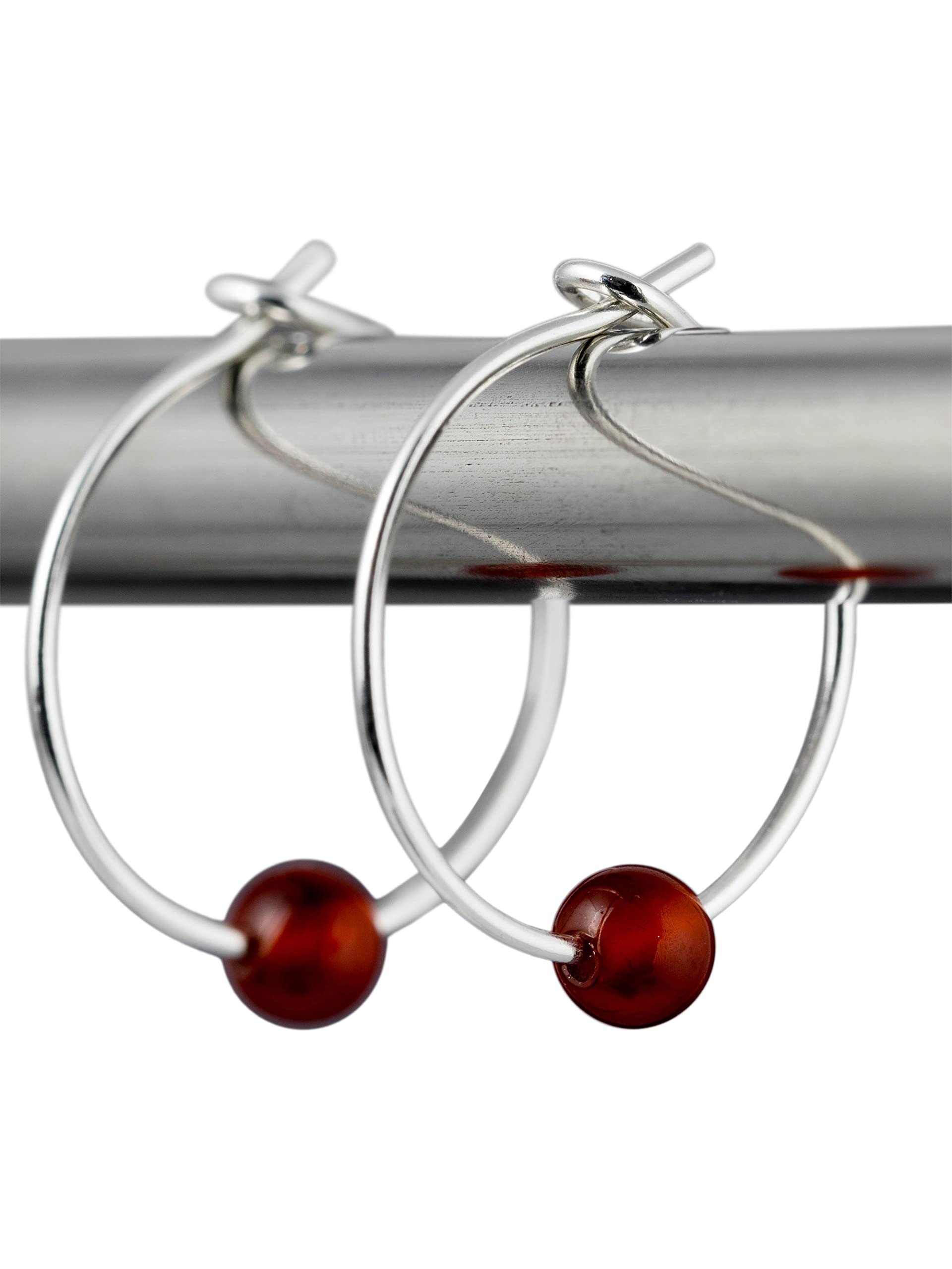 Small Carnelian & 15mm Sterling Silver Hoop Earrings with Gift Box, Handmade
