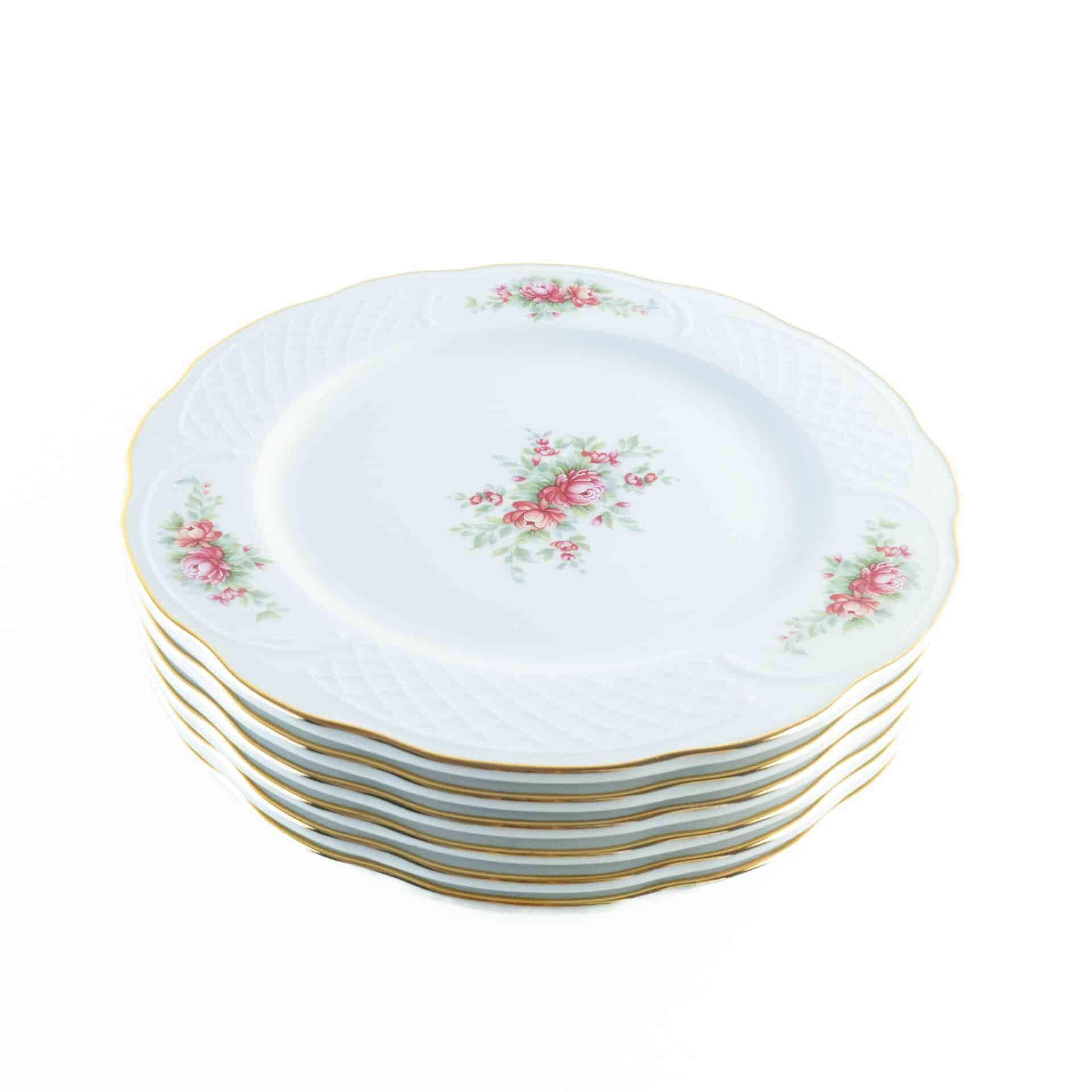 FranquiHOgar Juego de Platos Llanos de Porcelana (6 piezas) Bidasoa Irina con Motivos Florales y Filo de Oro, Vajilla Elegante y Atemporal