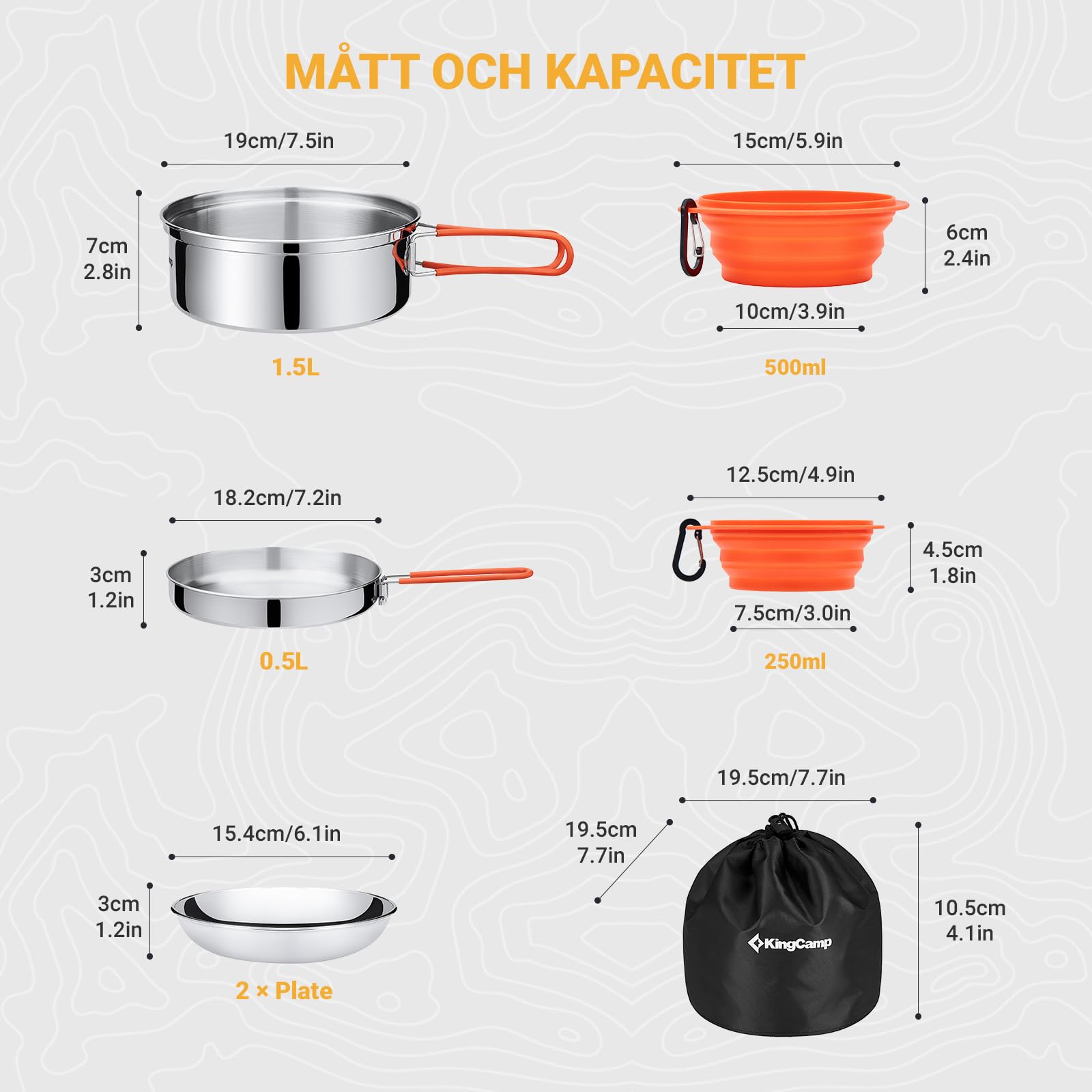 KingCamp Camping vajilla de Cocina, Utensilios Exteriores, INOX, vajilla Plegable, Apto para mochileros, Senderismo, excursiones, Picnic, Pesca y montañismo
