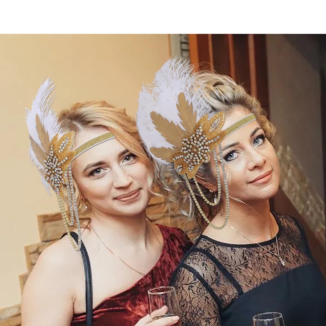 IYOU 1920 Flapper Headpiece Gold Feather Gatsby Headband Vintage Rhinestone Prom Costume Wedding Hair Accessories for Women - Image 4