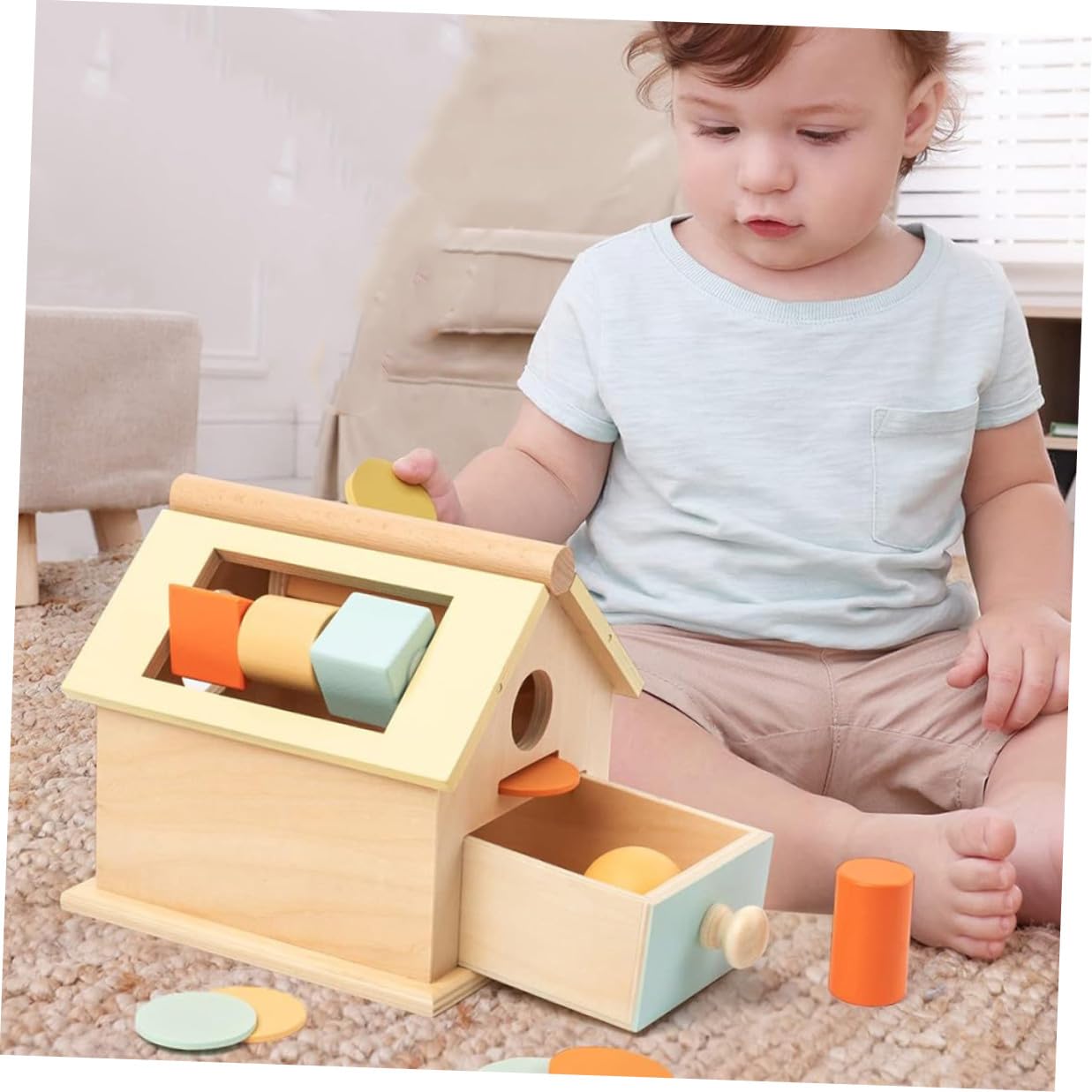 KOMBIUDA Juguete Sensorial de Madera Educativo para Niños Pequeños 1-3 Años, Juego de Bolas y Clasificación, Estimulación de Coordinación Mano-Ojo, Desarrollo Temprano y Aprendizaje
