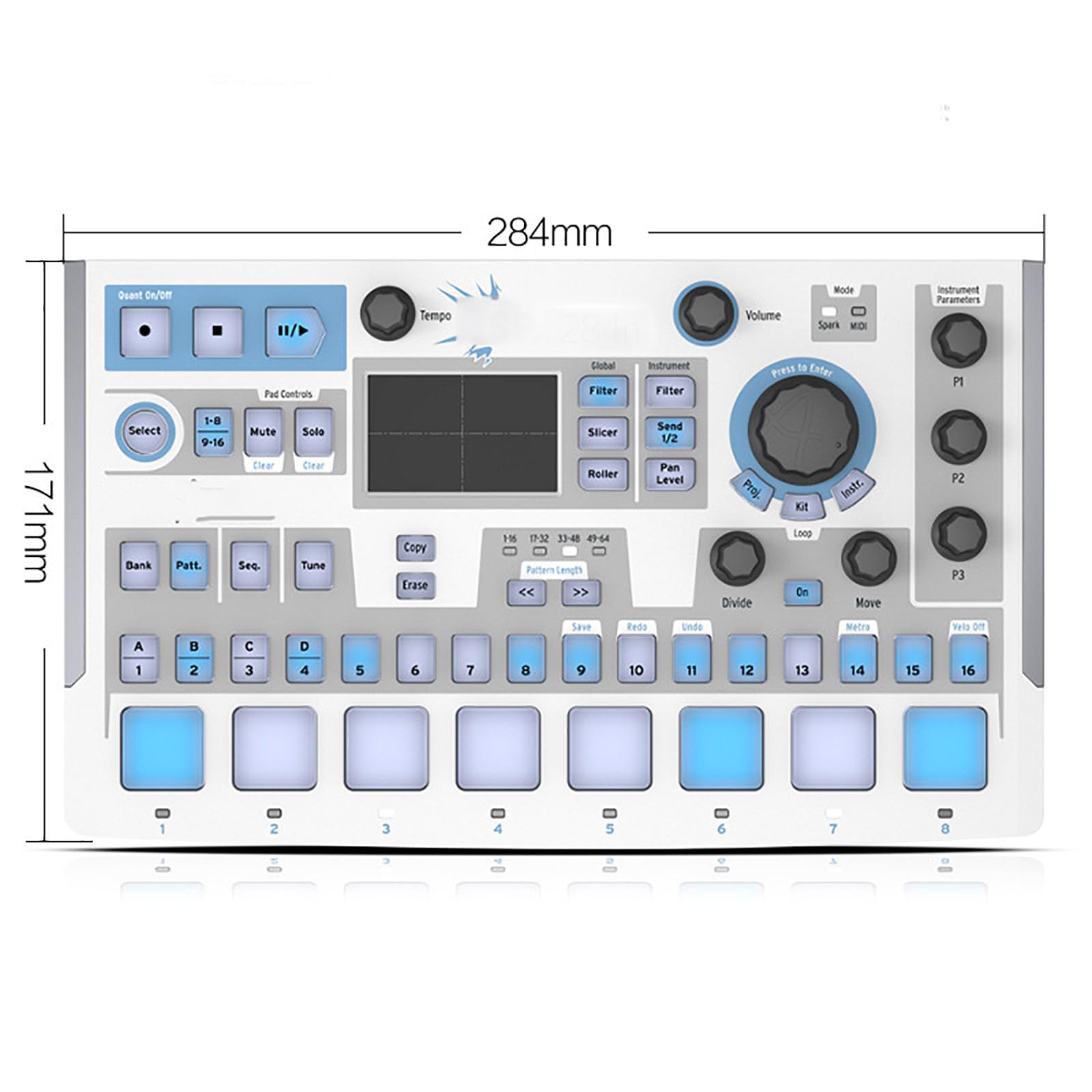 Controller Tastiera Midi, Beat Pad RGB Portatili con Sequencer a 16 Fasi, Filtro XY, Mixer, Controllo Loop E Volume Patch di Modifica Regolabile, Tecnologia di Simulazione,per DJ Composer