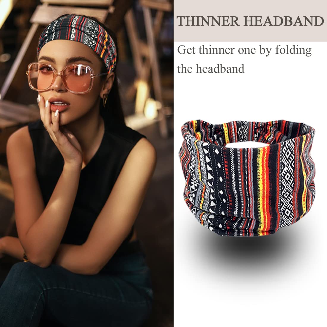 YONUF Fasce larghe Boho per le donne alla moda annodate fascia yoga allenamento africano testa avvolgere 4 pezzi