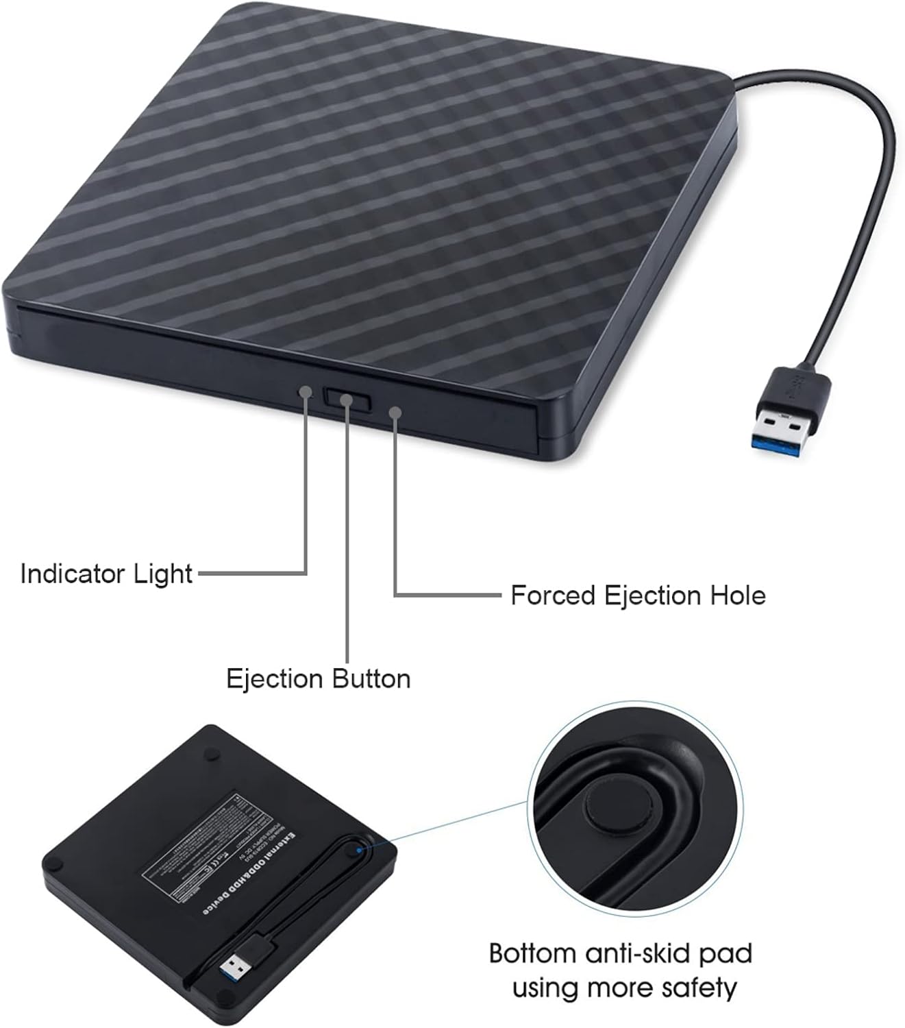 External CD Drive, USB 3.0 Portable CD/DVD +/-RW Drive DVD/CD ROM Rewriter Burner Compatible with Laptop Desktop PC Windows Linux Apple Mac
