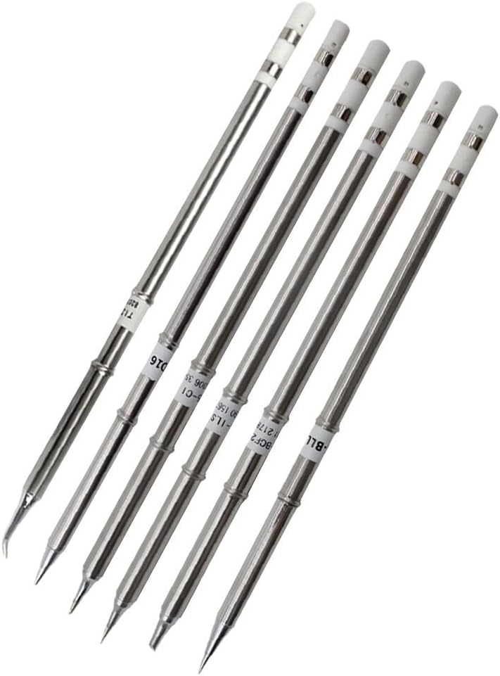 FEITA Soldering Iron Tips T12 Electrical Solder Tip Kits for Micro Electric Soldering Station, Small Pencil Soldering Iron, Mini Solder Pen Accessory (T15-JL02/D16/BLL/BCF2/ILS/C1, 6Pcs)