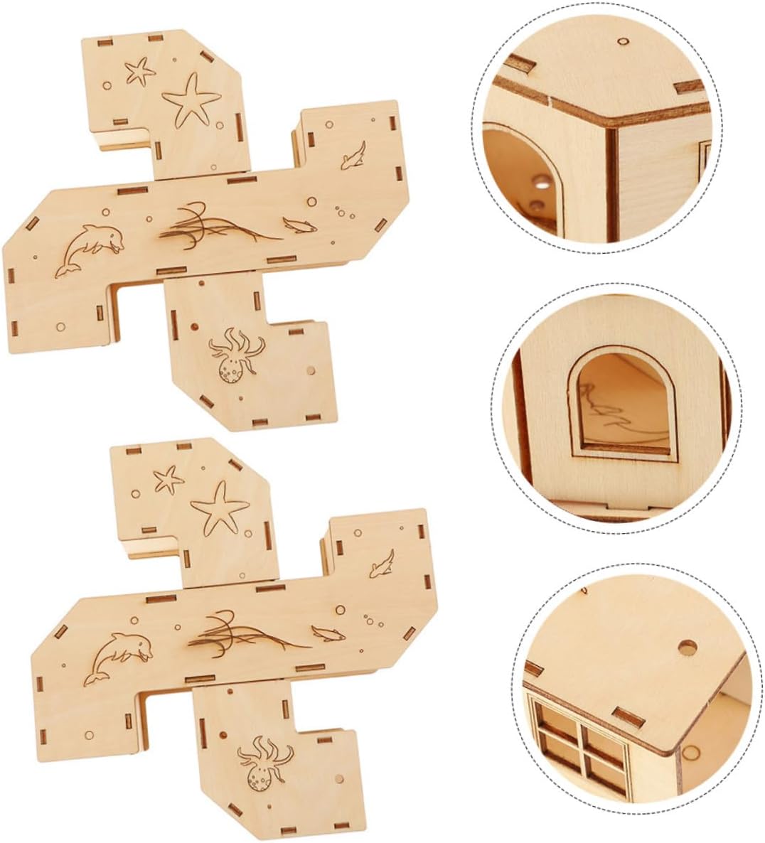 2pcs Wooden Hamster Tunnel Maze for Small Animals Natural Chew-Resistant Pet Plaything with Multi-exit Labyrinth for Exercise and Stress Relief Suitable for Hamsters and Gerbils
