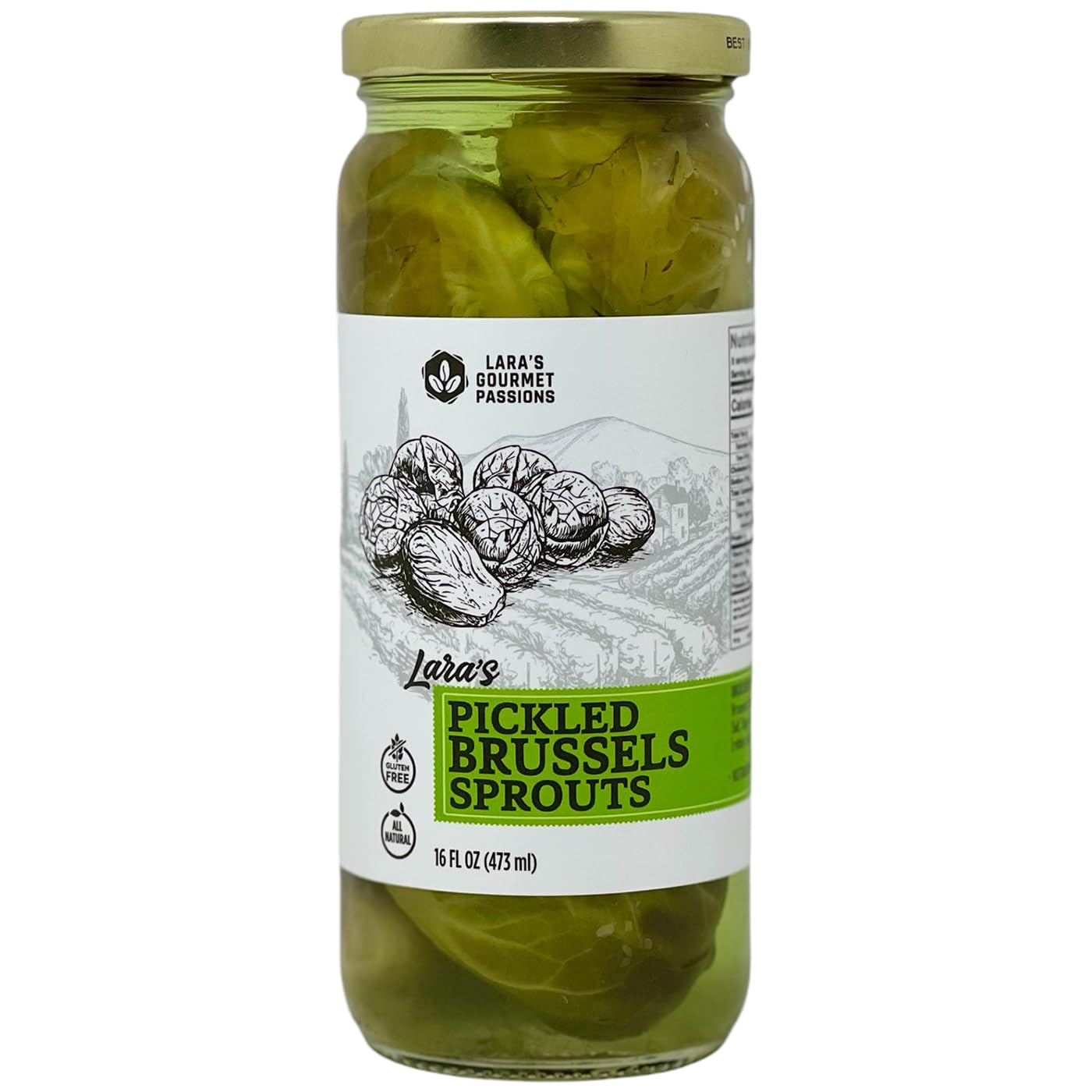 Lara's Pickled Brussels Sprouts 16oz Jar - All-Natural Gluten-Free Vegan Mild Pickles for Bloody Marys, Snacks & Charcuterie - Made in USA