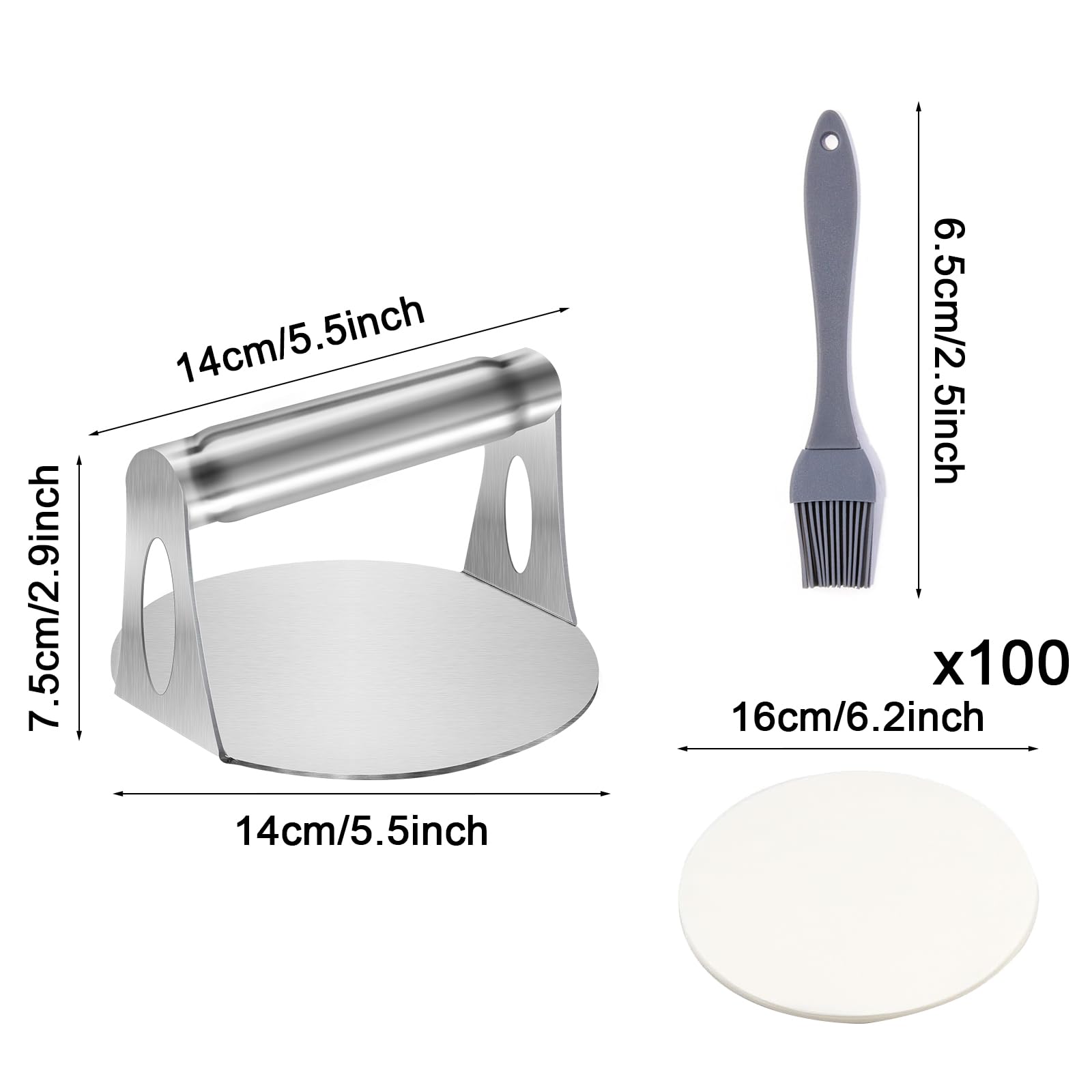 Pressa per hamburger in acciaio inox da 5,5 pollici rotonda Smash Burger, pressa bistecca tritata antiaderente, impugnatura comoda, facile da pulire, per bistecca, patties, carne, barbecue