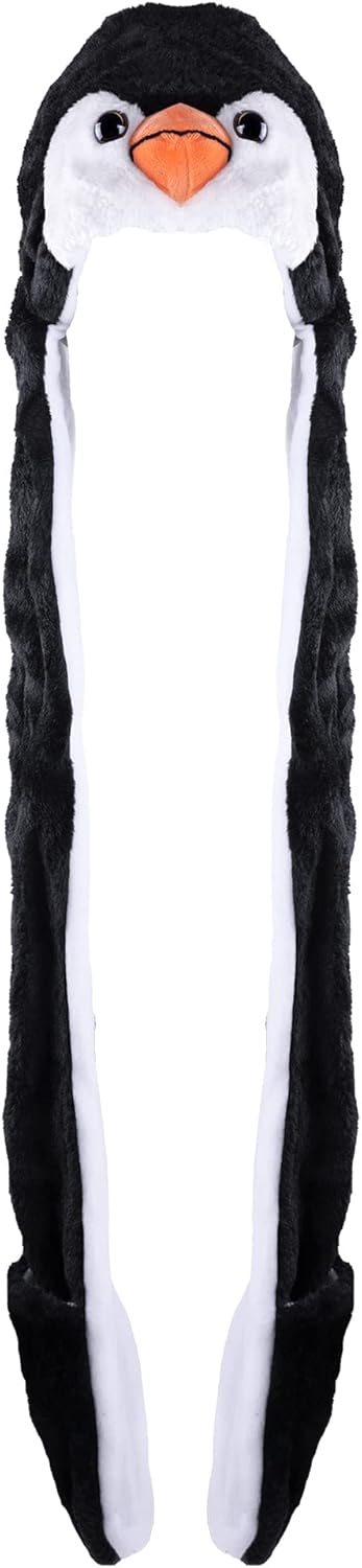 Super Z Outlet Penguin Plush Animal Winter Ski Hat Beanie Aviator Style Winter Black/White - Image 2