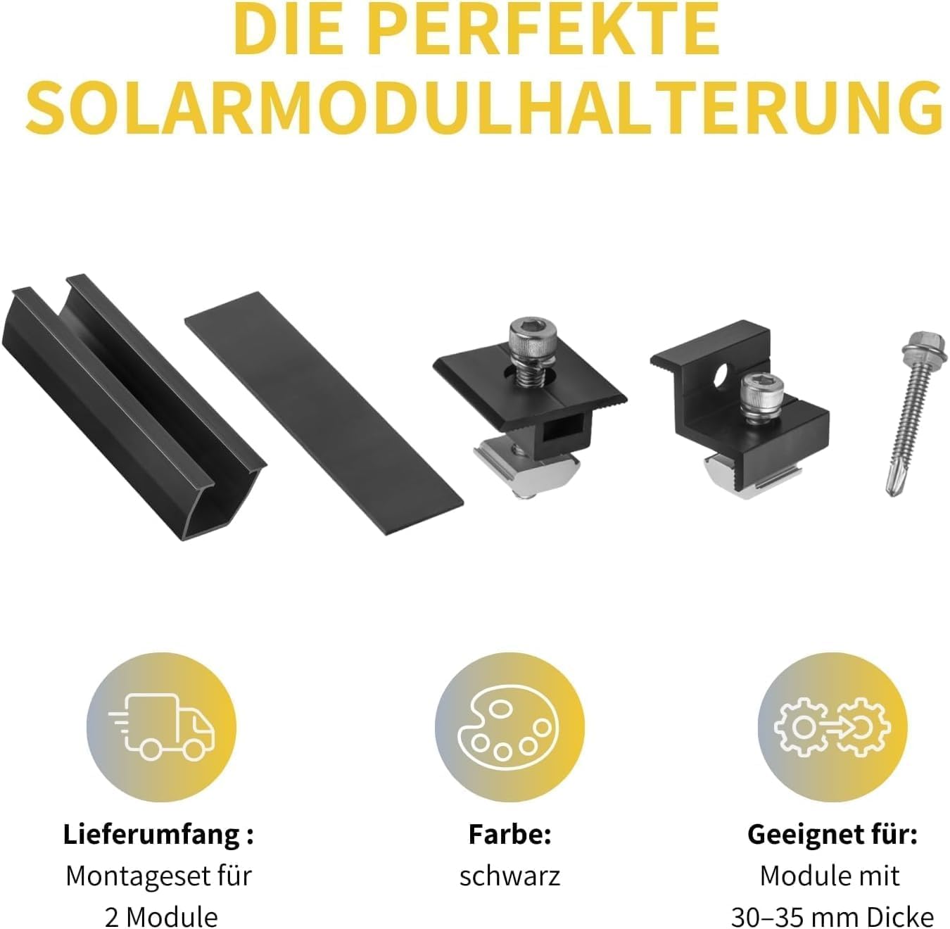 Avoltik Solarpanel Halterung Flachdach I Set für 2 Panele I Solarmodul Halterung Balkonkraftwerk I Flachdach Halterung für PV Module I Solarmodulbefestigungsset mit verstellbarer Endklemme von 30-35mm