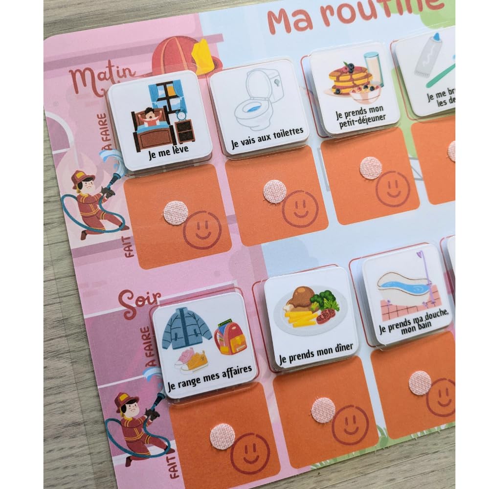Tableau Routine Enfant Camion de Pompier – Planning Visuel Matin et Soir – Autonomie Enfant – 30 Étiquettes Activités du Quotidien