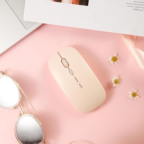 Miniatura 6 de Uineer Ratón inalámbrico, mouse Bluetooth recargable (BT5.2 y 3.0) con clic silencioso, mouse portátil DPI de 3 niveles para computadora portátil,