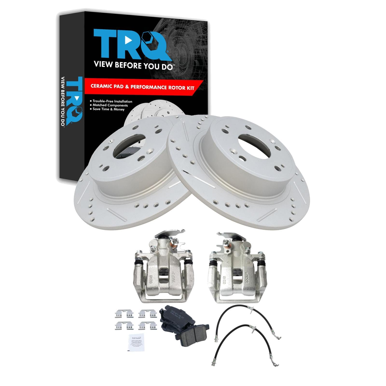 TRQ Performance Rear Brake Pad and Rotor Set Ceramic Drilled Slotted