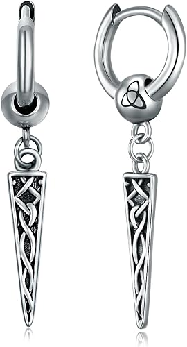 Aretes vikingos nórdicos para hombre, plata de ley 925, aretes colgantes vikingos negros, joyería vikinga nórdica, regalos para hombres