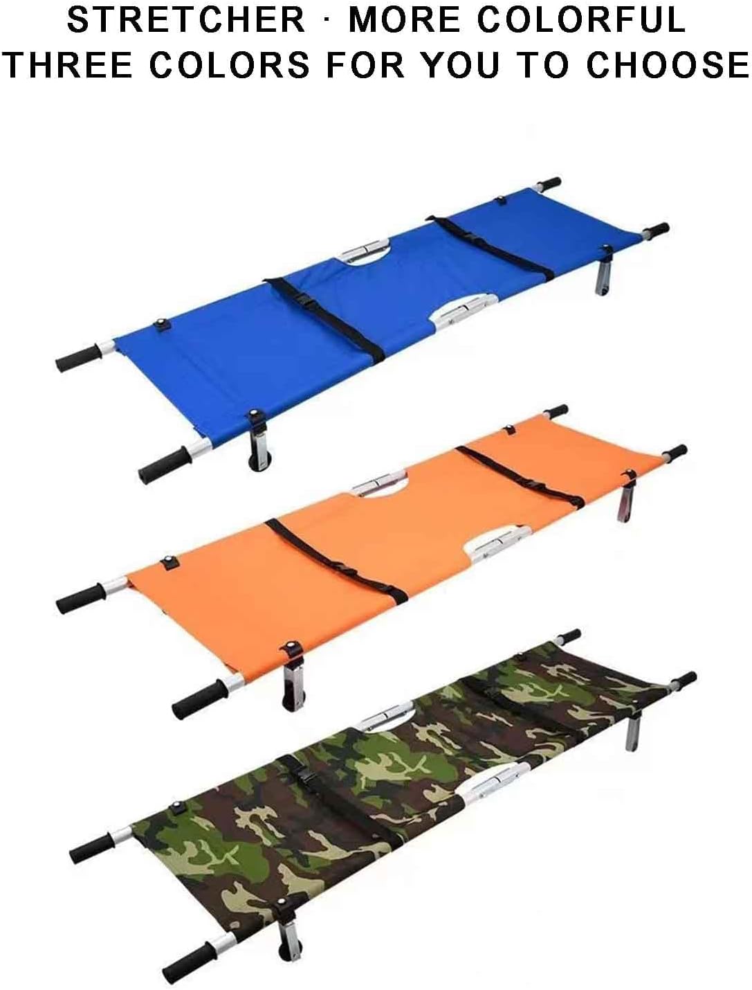 Portable Aluminum Stretcher, Folding 2-Wheel Stretcher, Cloth Emerncy Stretchers for Hospital, Clinic, Home & Sports - Lightweight Blue Design