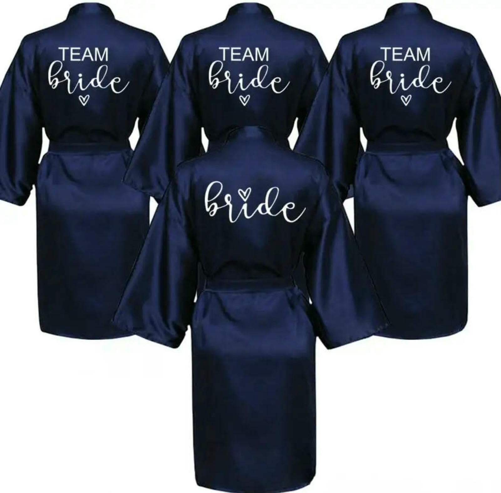 Accappatoio Donna Wedding Party Team Bride Robe Letters Kimono Satin Pigjamas Bridesmaid Aokrobe-Sposa Nera-s