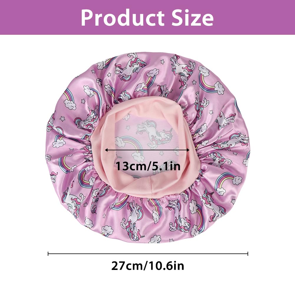 AOOWU Sleep Cap, Silk Hair Night Hat for Children Elastic Wide Band for Sleeping Adjustable Satin Hair Cap - Image 2