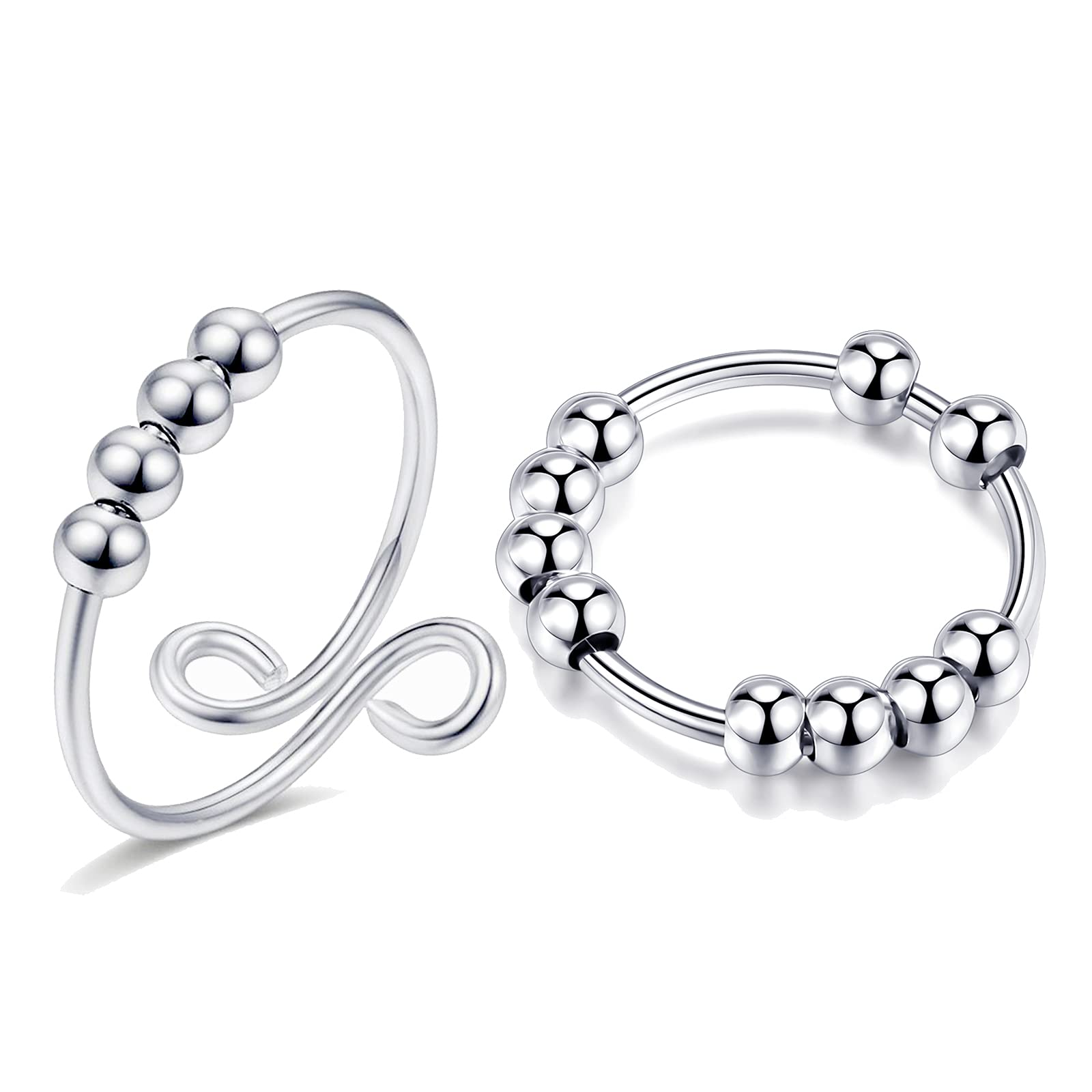 Tiantian Silver Fidget Ring for Women - Anxiety Relief Ring Gifts for Daughter or Mom - Stress Relief Christmas Stocking Stuffers