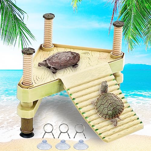 Keedolla Small Aquatic Turtle Pier Floating Dock Basking Platform Area for Aquarium Fish Tank Decorative Aquarium Turtle Reptile Basking Platform with Ramp Ladder