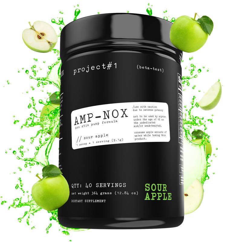 Project #1 AMP-NOX: Non-Stim Pre Workout Powder to Boost Focus & Pump | Protein Drink with Amino Acids for Men & Women | Instant Strength-Sour Apple[40 Servings] | Preworkout Amino Energy Drink Powder