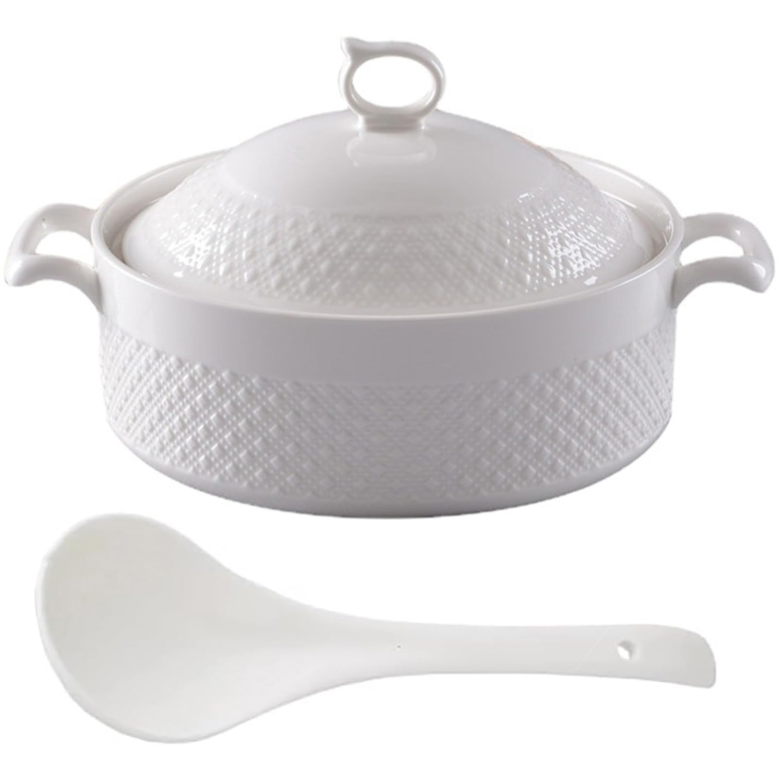 VHJdtE Ceramic stew pots, Small Copper Saucepans Soup Tureen with Lid 2.2L White Round Serving(White,1.5L/1.4QT)