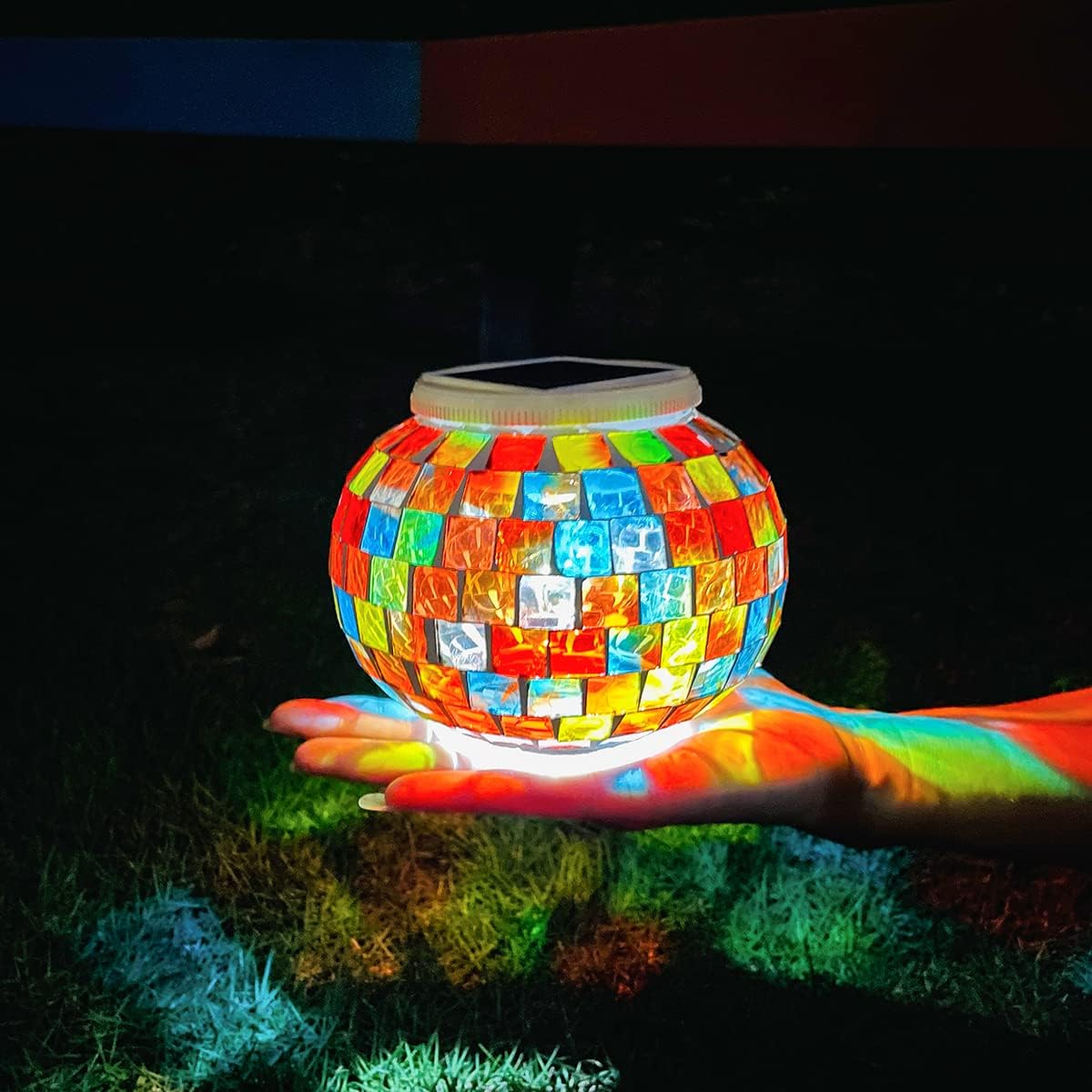 ZYLiWoo Color Changing Solar Powered Mosaic Glass Ball Garden Lights, Solar Table Light Waterproof, Solar LED Night Light for Garden, Terrace, Party, Yard, Outdoor/Indoor Decoration, Ideal Gift - - 