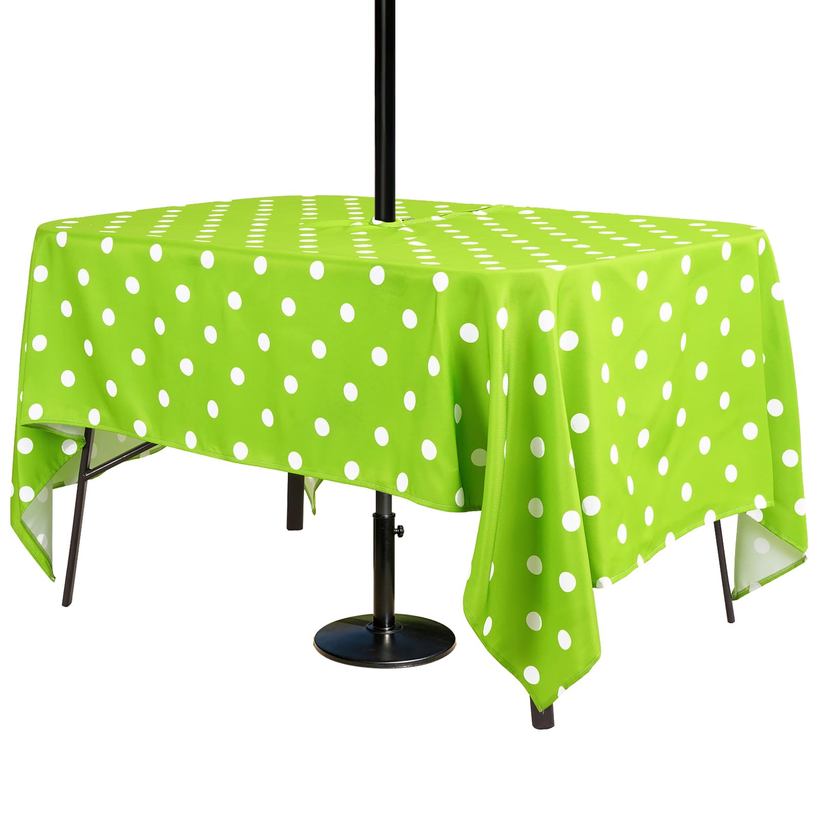 Poise3EHome 60X84 Outdoor Spillproof Rectangle Tablecloth with Umbrella Hole and Zipper for Camping Picnic Party Patio Table Spring, Green Polka Dot