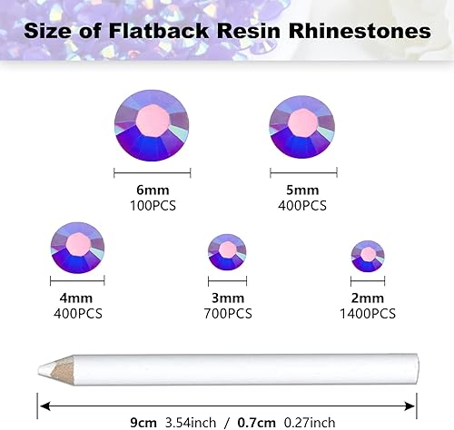 Miniatura 2 de 3000 diamantes de imitación de resina con parte trasera plana, 0.079 in, 0.118 in, 0.157 in, 0.197 in, 0.236 in, morado claro y violeta AB Jelly