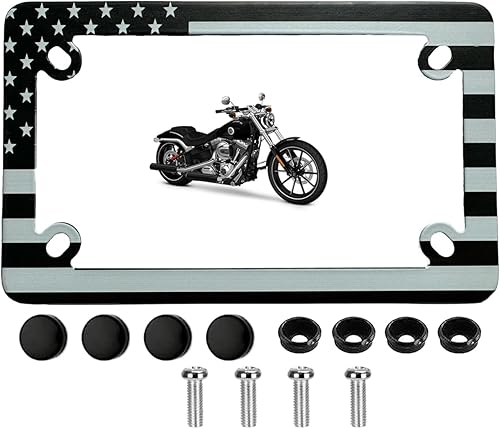 FOTN FTON Marco para Placa de Matrícula de Motocicleta de Acero Inoxidable con Bandera Americana Compatible con Harley, Yamaha - Marco de Etiqueta