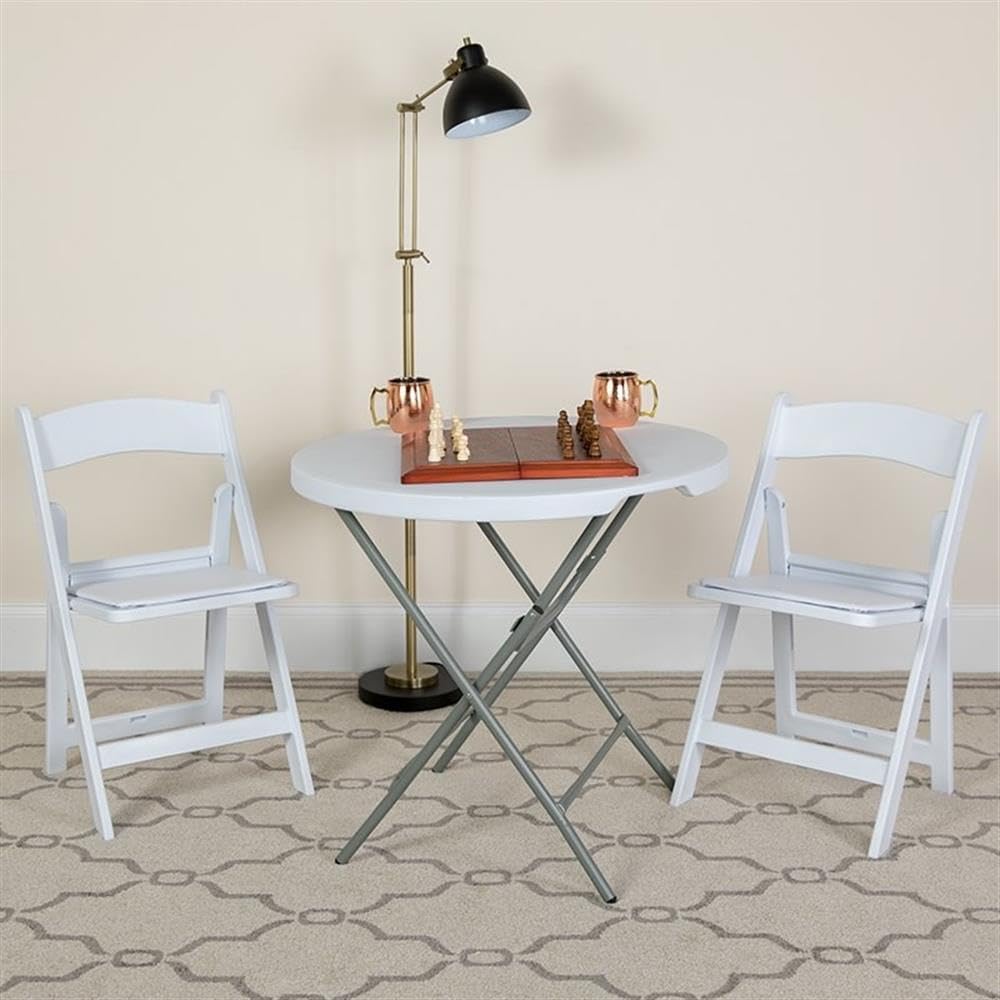 Bowery Hill Resin and Vinyl Folding Chair, 30.75"H x 17.5"W x 18"D, White Finish, Set of 2, 1000 lb Weight Capacity, Waterproof Seat, Lightweight Design, Indoor/Outdoor Event Seating for Weddings or